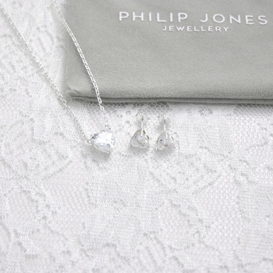 Sterling Silver I Couldn't Say I Do Without You Bridal Heart Solitaire Set Created with Zircondia® Crystals - Philip Jones Jewellery