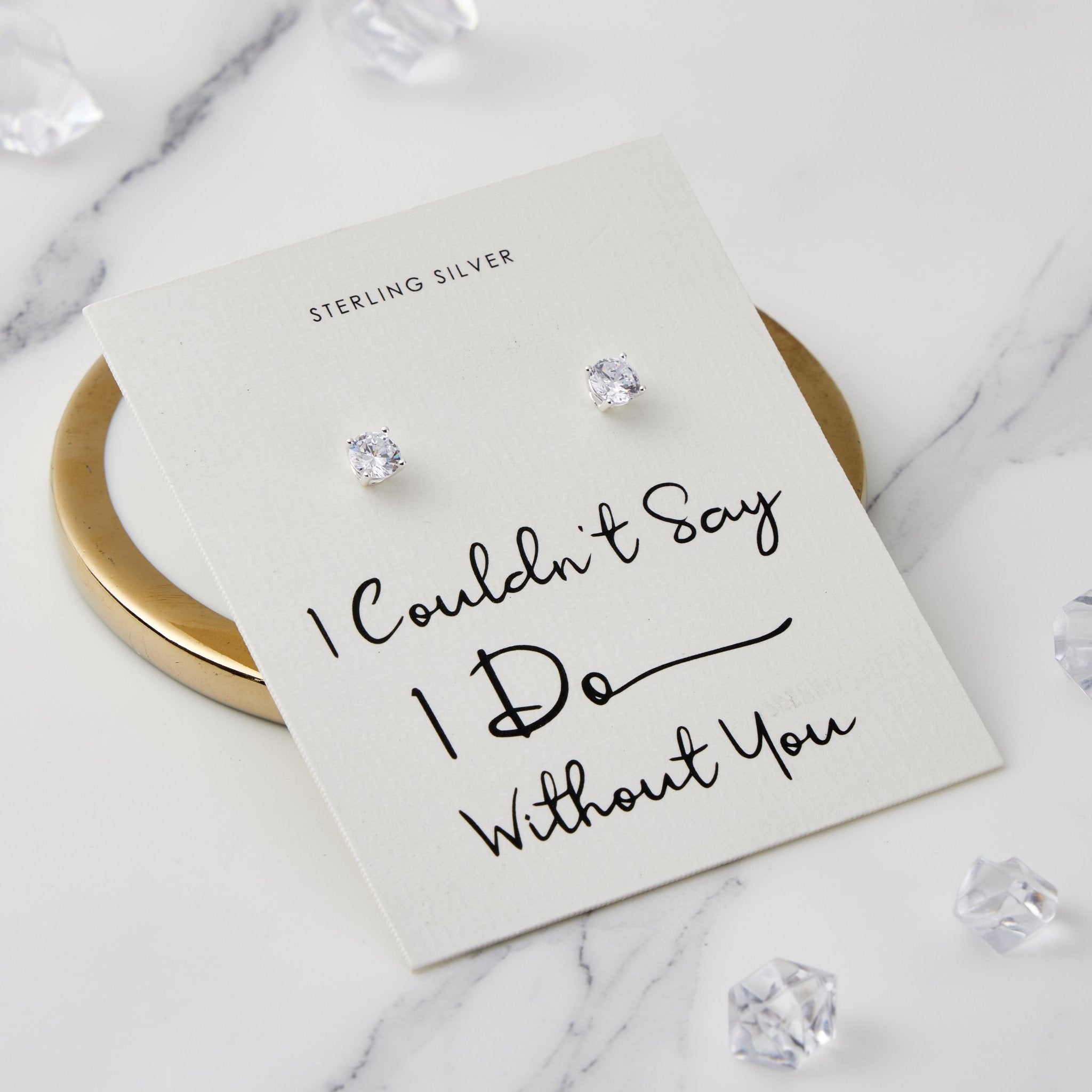 Sterling Silver I Couldn't Say I Do Without You Solitaire Crystal Earrings - Philip Jones Jewellery