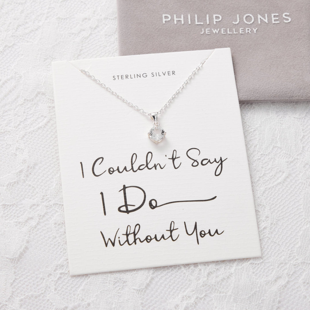 Sterling Silver I Couldn't Say I Do Without You Solitaire Crystal Necklace - Philip Jones Jewellery
