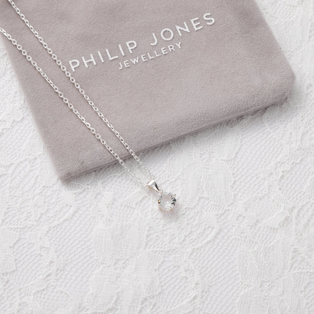 Sterling Silver I Couldn't Say I Do Without You Solitaire Crystal Necklace - Philip Jones Jewellery