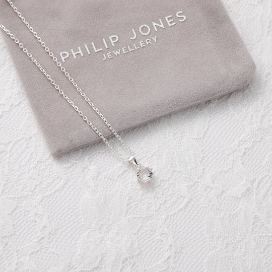 Sterling Silver I Couldn't Say I Do Without You Solitaire Crystal Necklace - Philip Jones Jewellery