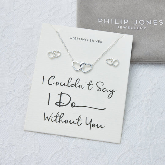 Sterling Silver I Couldn't Say I Do Without You Wedding Heart Link Set - Philip Jones Jewellery