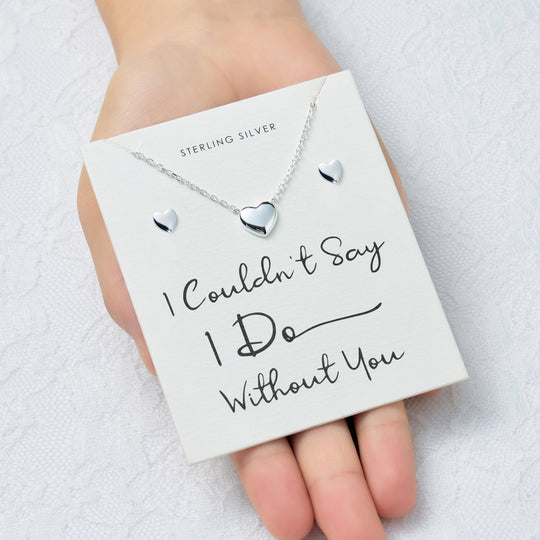 Sterling Silver I Couldn't Say I Do Without You Wedding Heart Set - Philip Jones Jewellery
