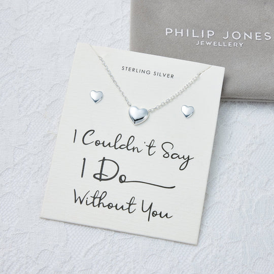 Sterling Silver I Couldn't Say I Do Without You Wedding Heart Set - Philip Jones Jewellery