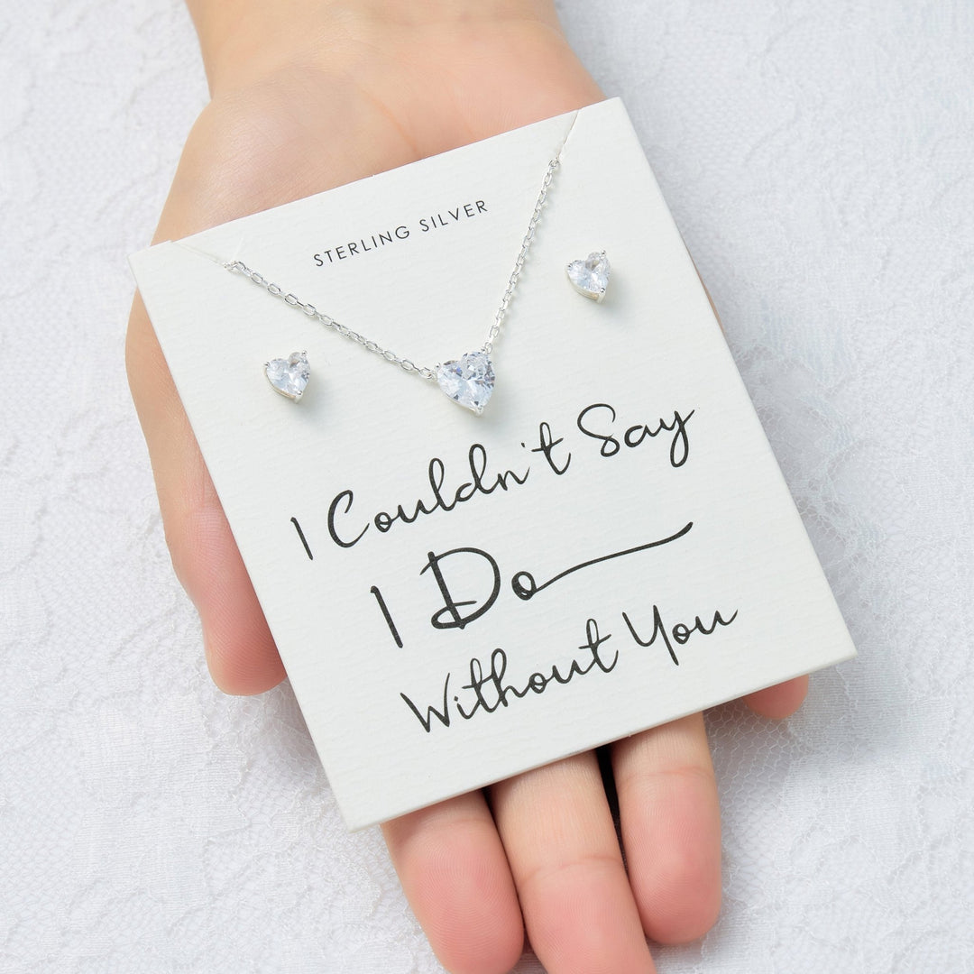 Sterling Silver I Couldn't Say I Do Without You Wedding Heart Solitaire Set Created with Zircondia® Crystals - Philip Jones Jewellery