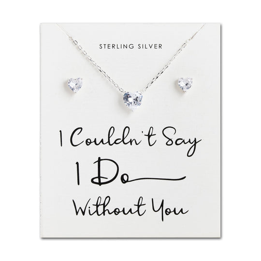 Sterling Silver I Couldn't Say I Do Without You Wedding Heart Solitaire Set Created with Zircondia® Crystals - Philip Jones Jewellery