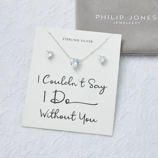Sterling Silver I Couldn't Say I Do Without You Wedding Heart Solitaire Set Created with Zircondia® Crystals - Philip Jones Jewellery