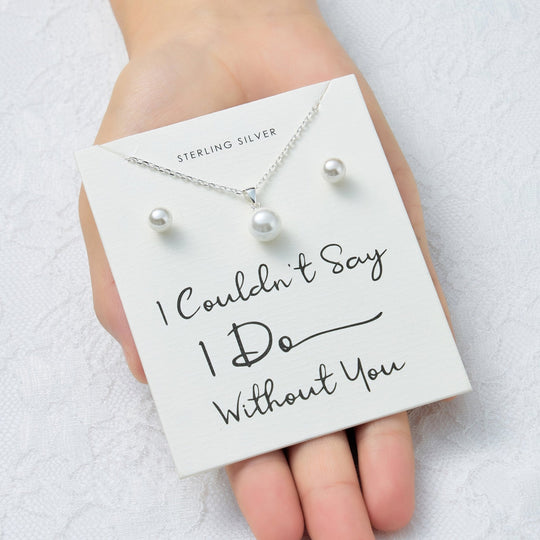 Sterling Silver I Couldn't Say I Do Without You Wedding Shell Pearl Set - Philip Jones Jewellery