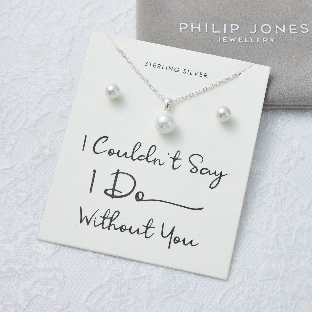 Sterling Silver I Couldn't Say I Do Without You Wedding Shell Pearl Set - Philip Jones Jewellery