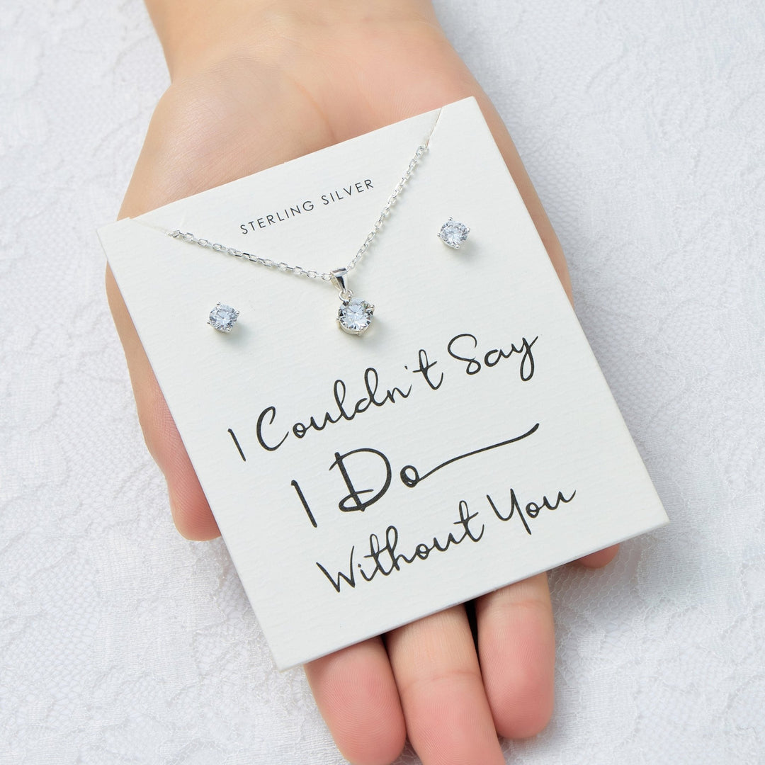 Sterling Silver I Couldn't Say I Do Without You Wedding Solitaire Set Created with Zircondia® Crystals - Philip Jones Jewellery