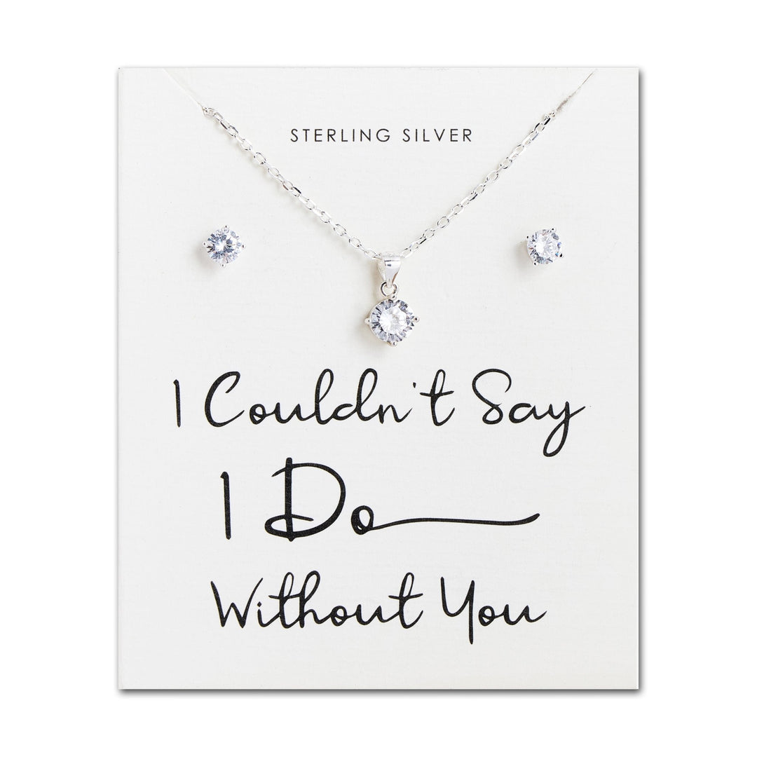 Sterling Silver I Couldn't Say I Do Without You Wedding Solitaire Set Created with Zircondia® Crystals - Philip Jones Jewellery