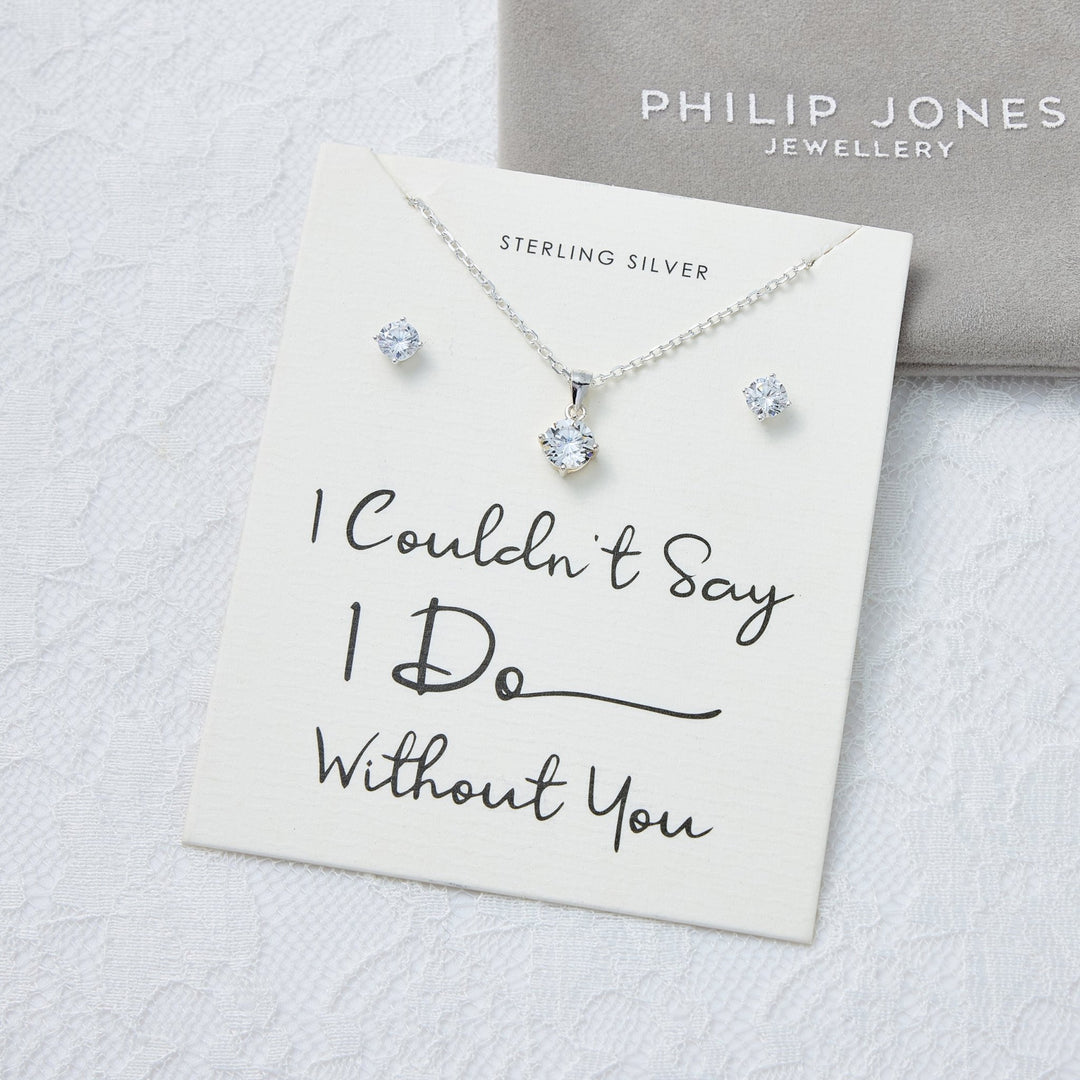 Sterling Silver I Couldn't Say I Do Without You Wedding Solitaire Set Created with Zircondia® Crystals - Philip Jones Jewellery