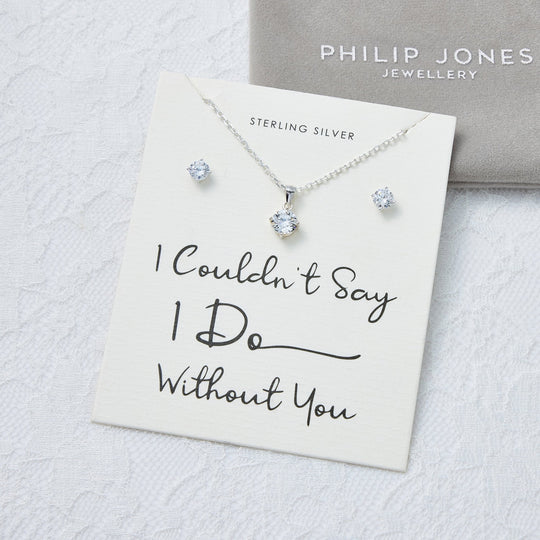 Sterling Silver I Couldn't Say I Do Without You Wedding Solitaire Set Created with Zircondia® Crystals - Philip Jones Jewellery
