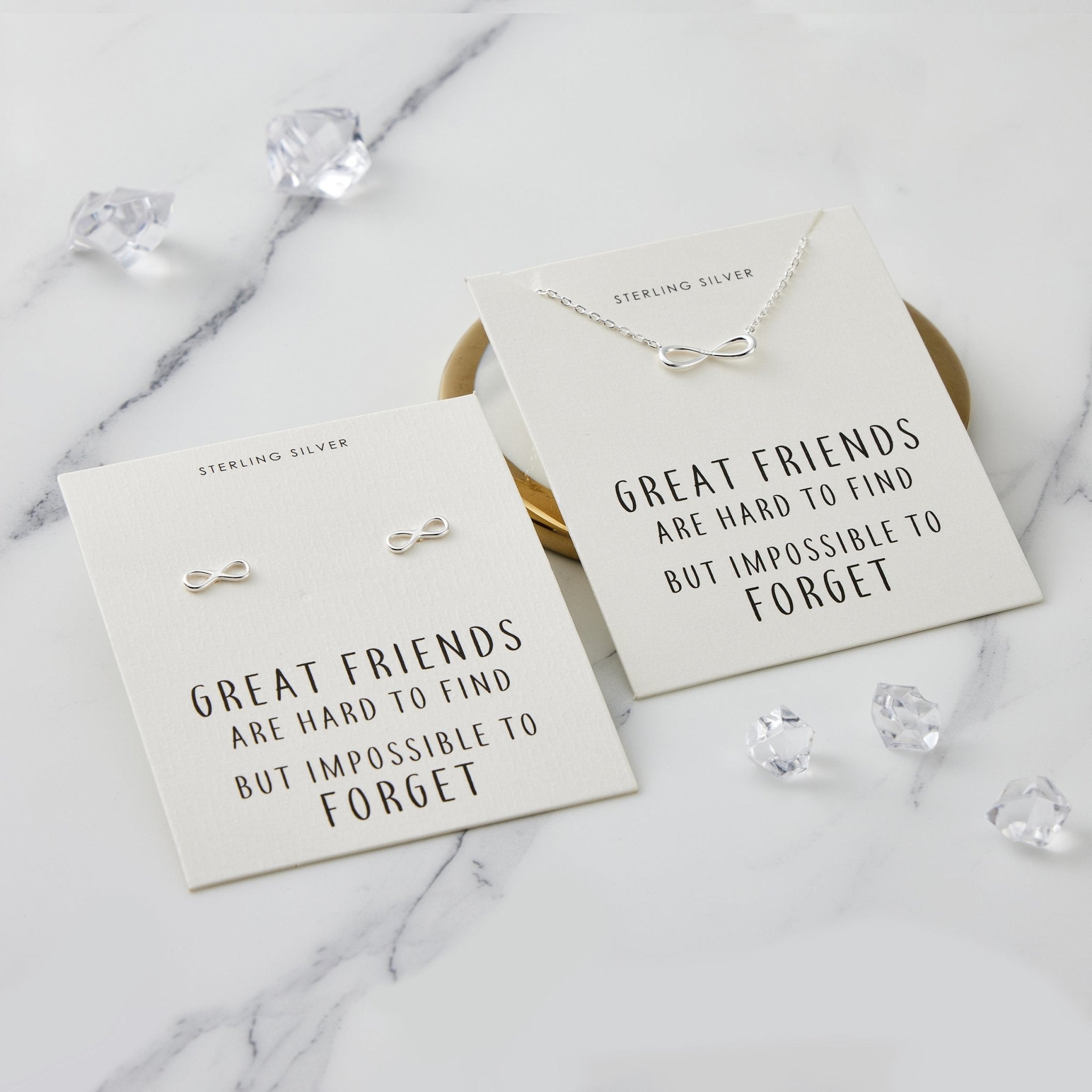 Sterling Silver Infinity Friendship Quote Set - Philip Jones Jewellery