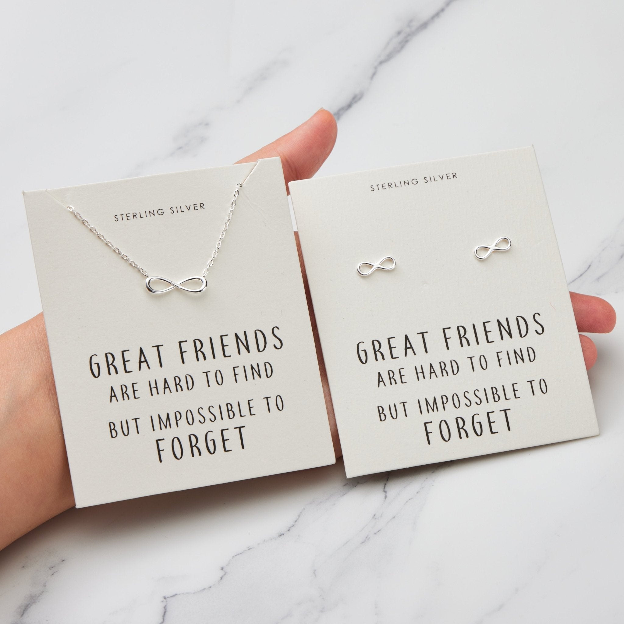 Sterling Silver Infinity Friendship Quote Set - Philip Jones Jewellery