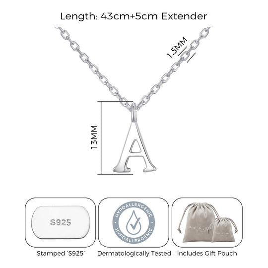 Sterling Silver Initial A Necklace - Philip Jones Jewellery