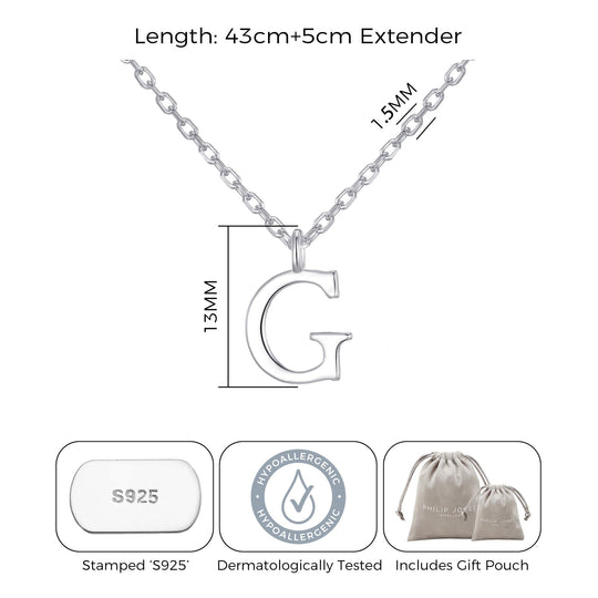 Sterling Silver Initial G Necklace - Philip Jones Jewellery
