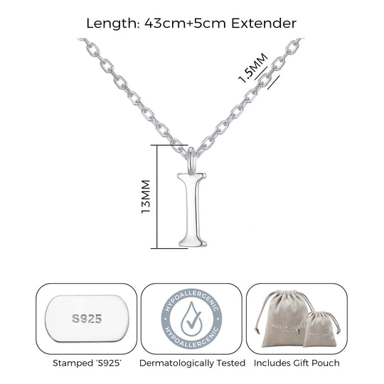 Sterling Silver Initial I Necklace - Philip Jones Jewellery