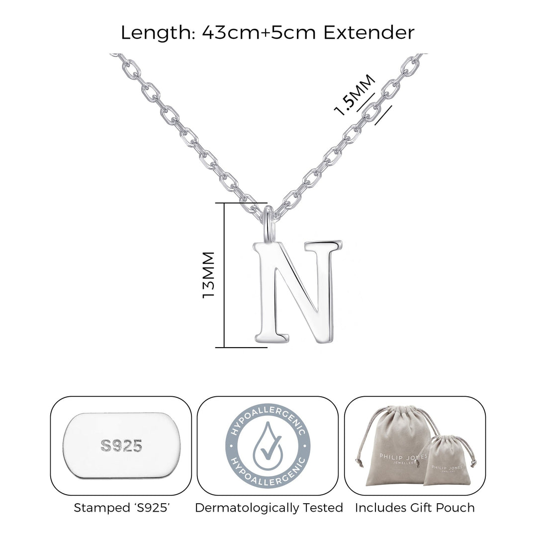 Sterling Silver Initial N Necklace - Philip Jones Jewellery