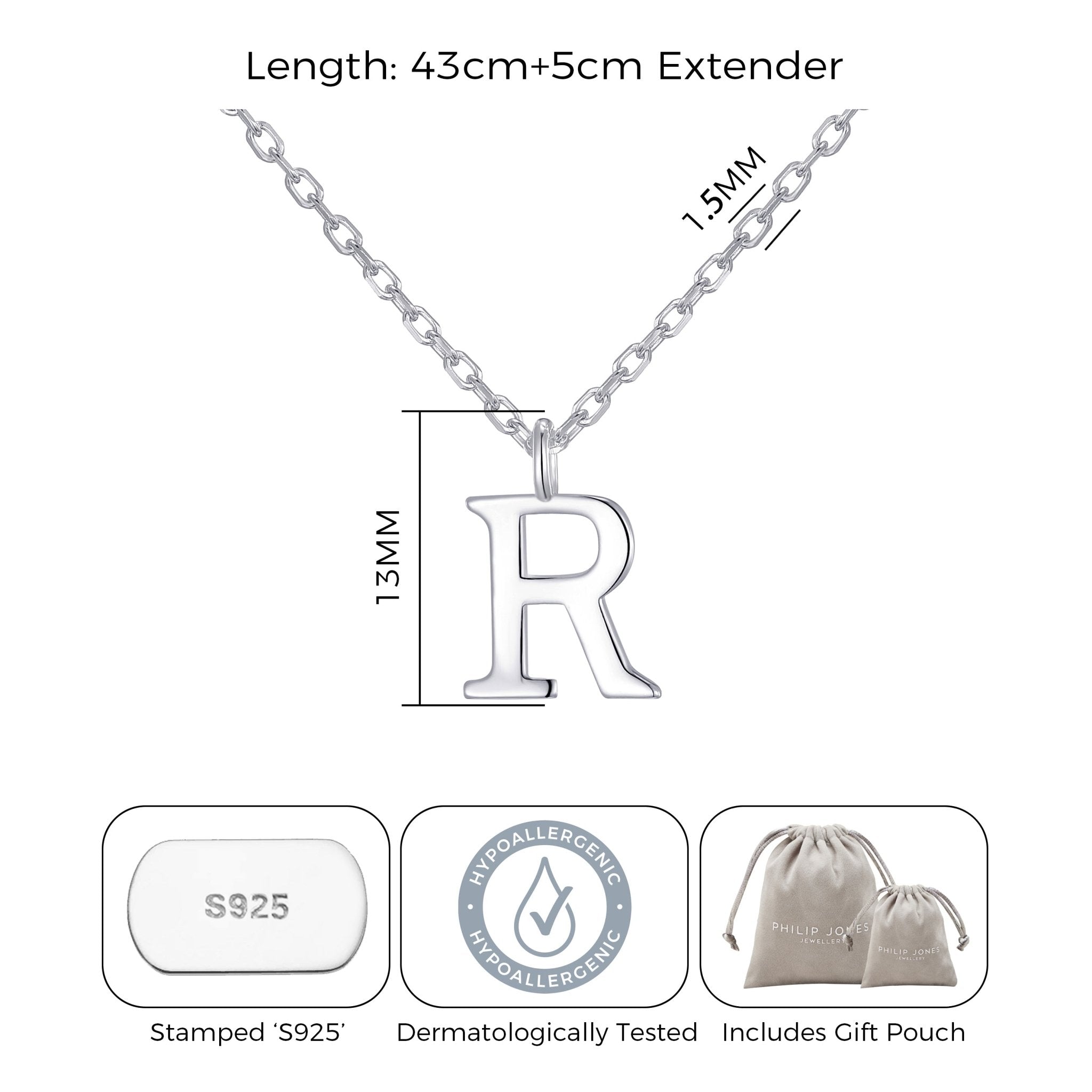 Sterling Silver Initial R Necklace - Philip Jones Jewellery