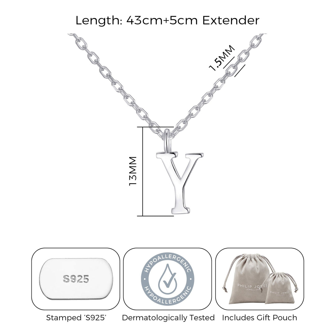 Sterling Silver Initial Y Necklace - Philip Jones Jewellery