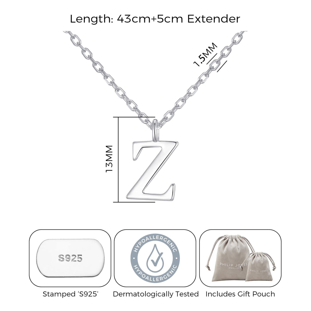 Sterling Silver Initial Z Necklace - Philip Jones Jewellery
