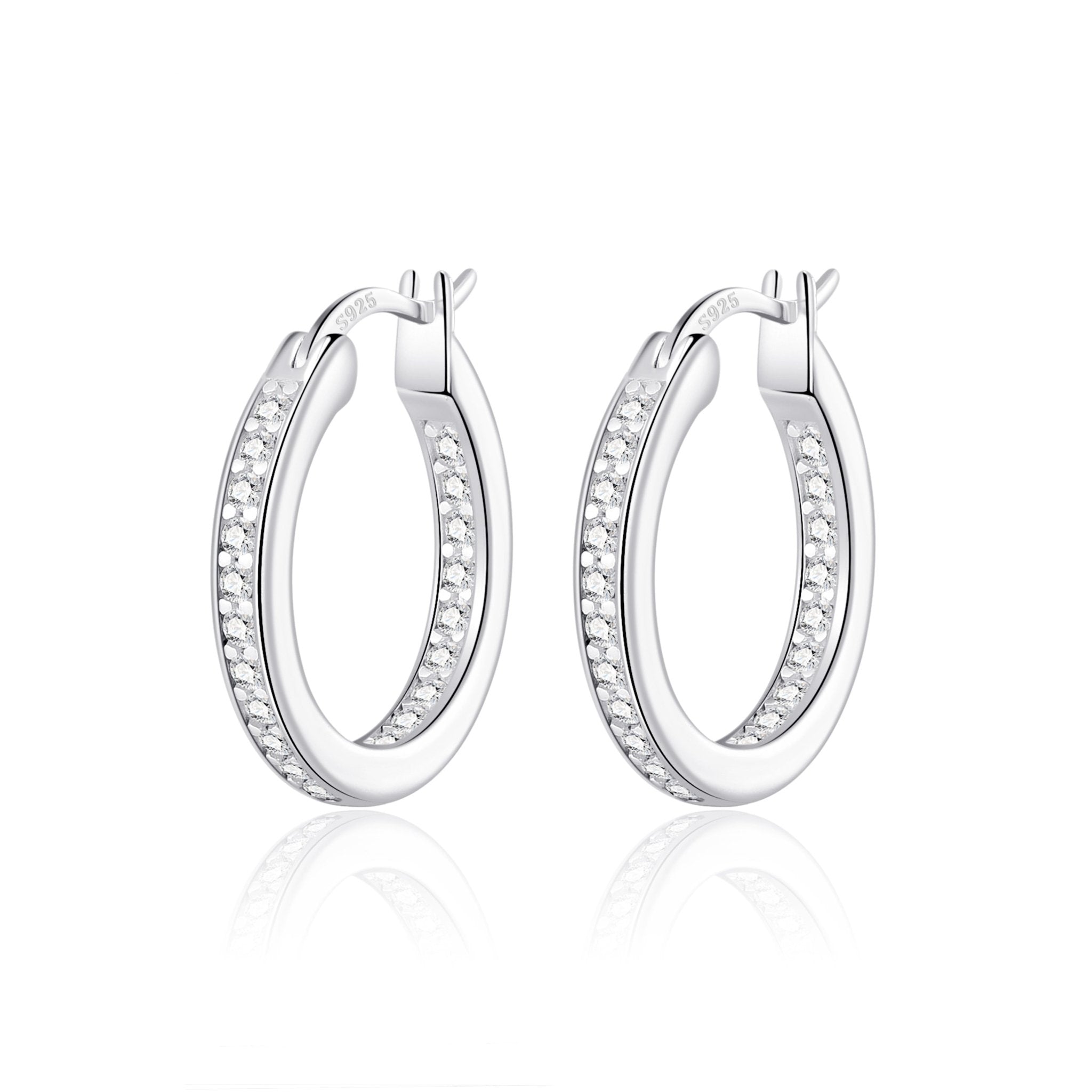 Sterling Silver Inside Outside Hoop Earrings Created with Zircondia® Crystals - Philip Jones Jewellery