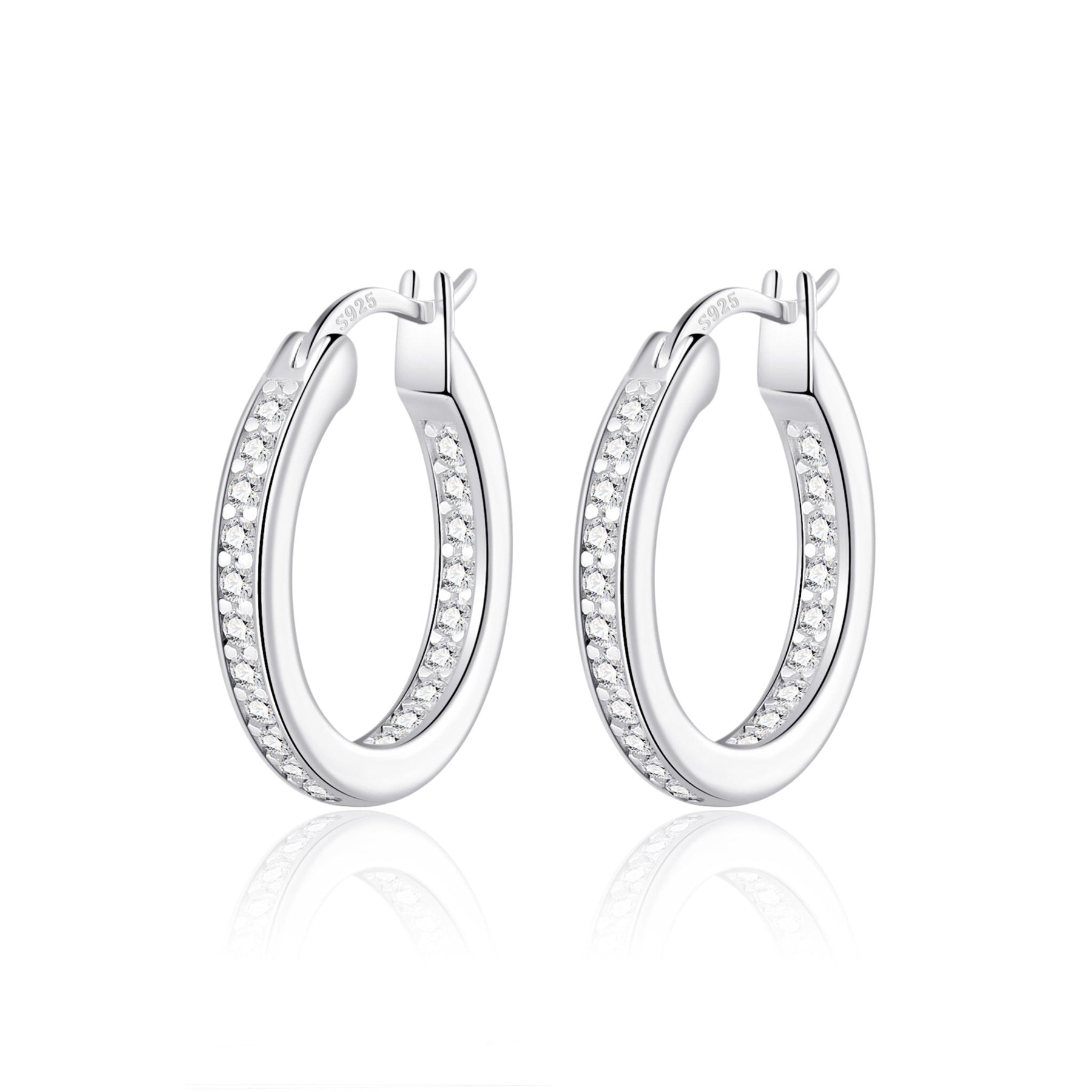 Philip Jones Jewellery Trending Collection 2026 2 sterling silver inside outside hoop earrings created with zircondia crystals 780958