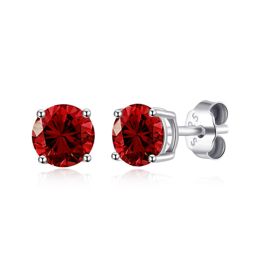 Sterling Silver January (Garnet) Birthstone Earrings Created with Zircondia® Crystals - Philip Jones Jewellery