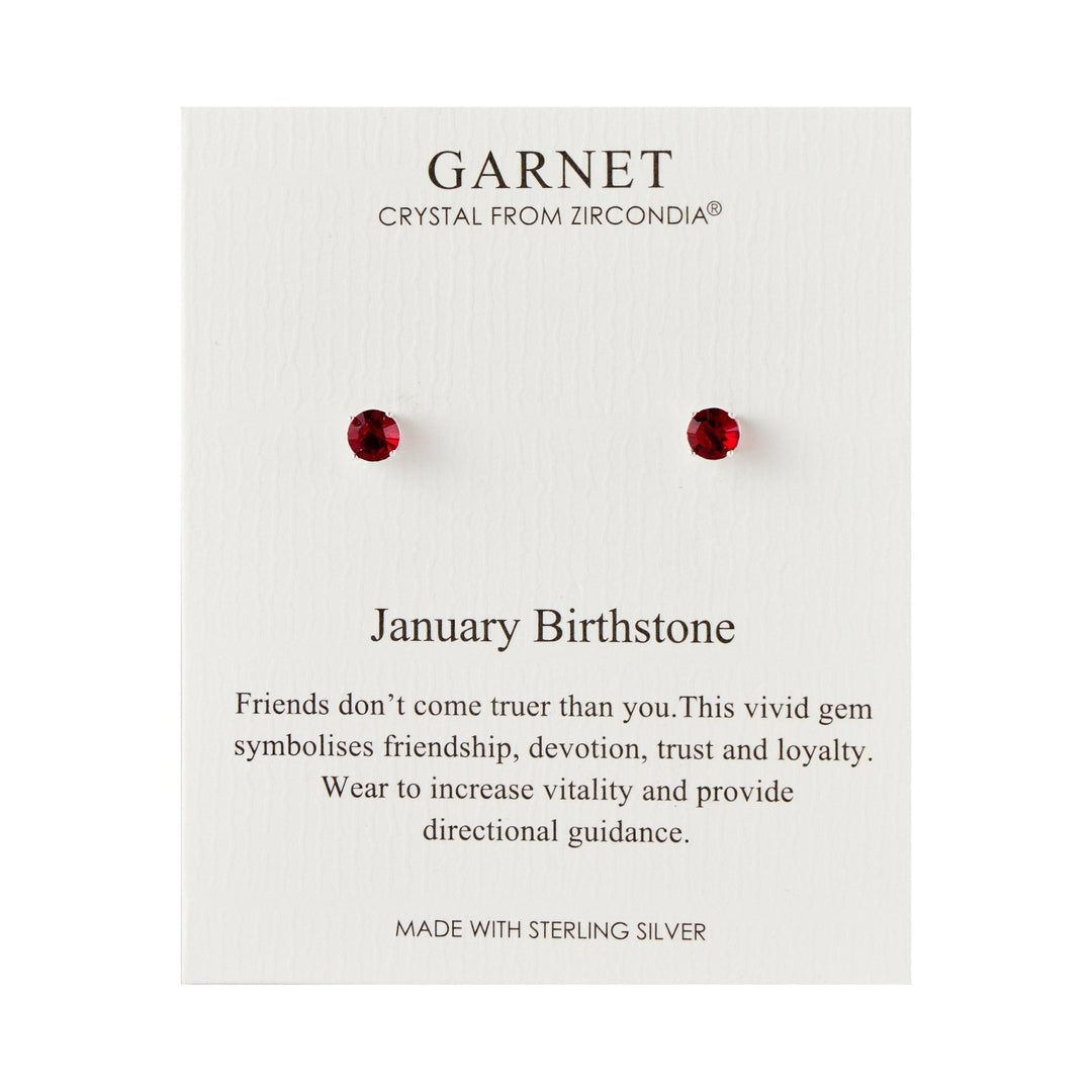 Sterling Silver January (Garnet) Birthstone Earrings Created with Zircondia® Crystals - Philip Jones Jewellery