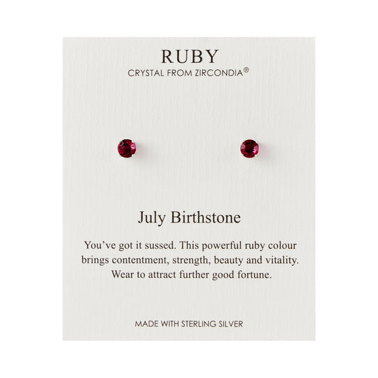 Sterling Silver July (Ruby) Birthstone Earrings Created with Zircondia® Crystals - Philip Jones Jewellery