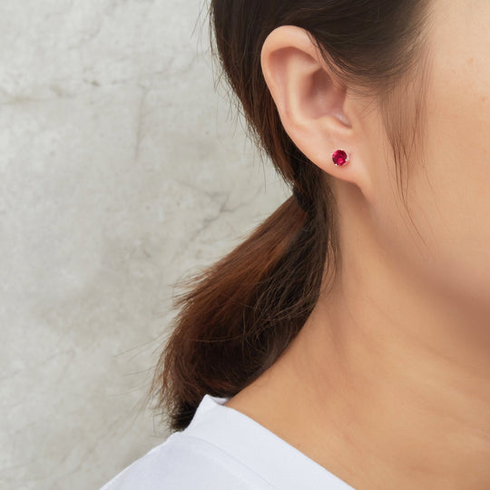 Sterling Silver July (Ruby) Birthstone Earrings Created with Zircondia® Crystals - Philip Jones Jewellery