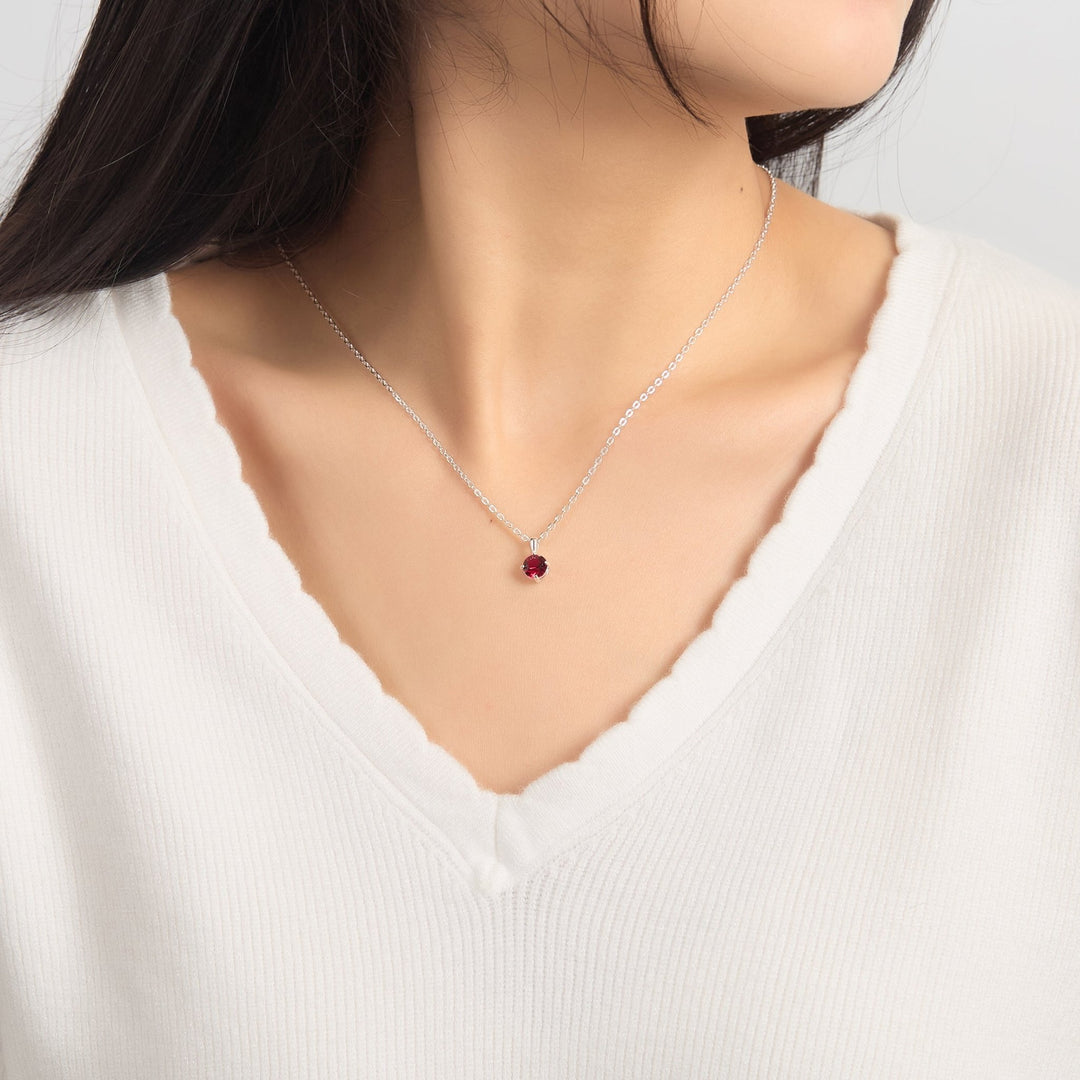 Sterling Silver July (Ruby) Birthstone Necklace Created with Zircondia® Crystals - Philip Jones Jewellery