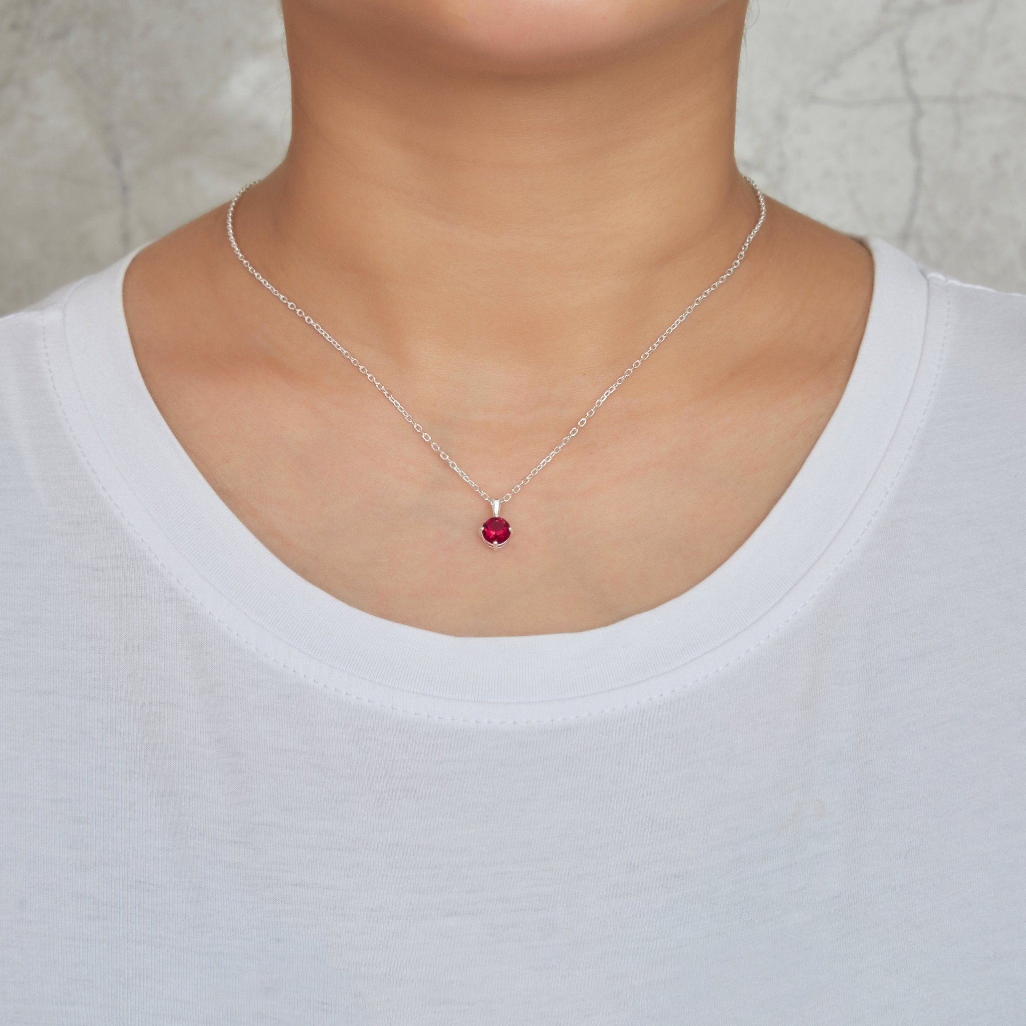 Sterling Silver July (Ruby) Birthstone Necklace & Earrings Set Created with Zircondia® Crystals - Philip Jones Jewellery