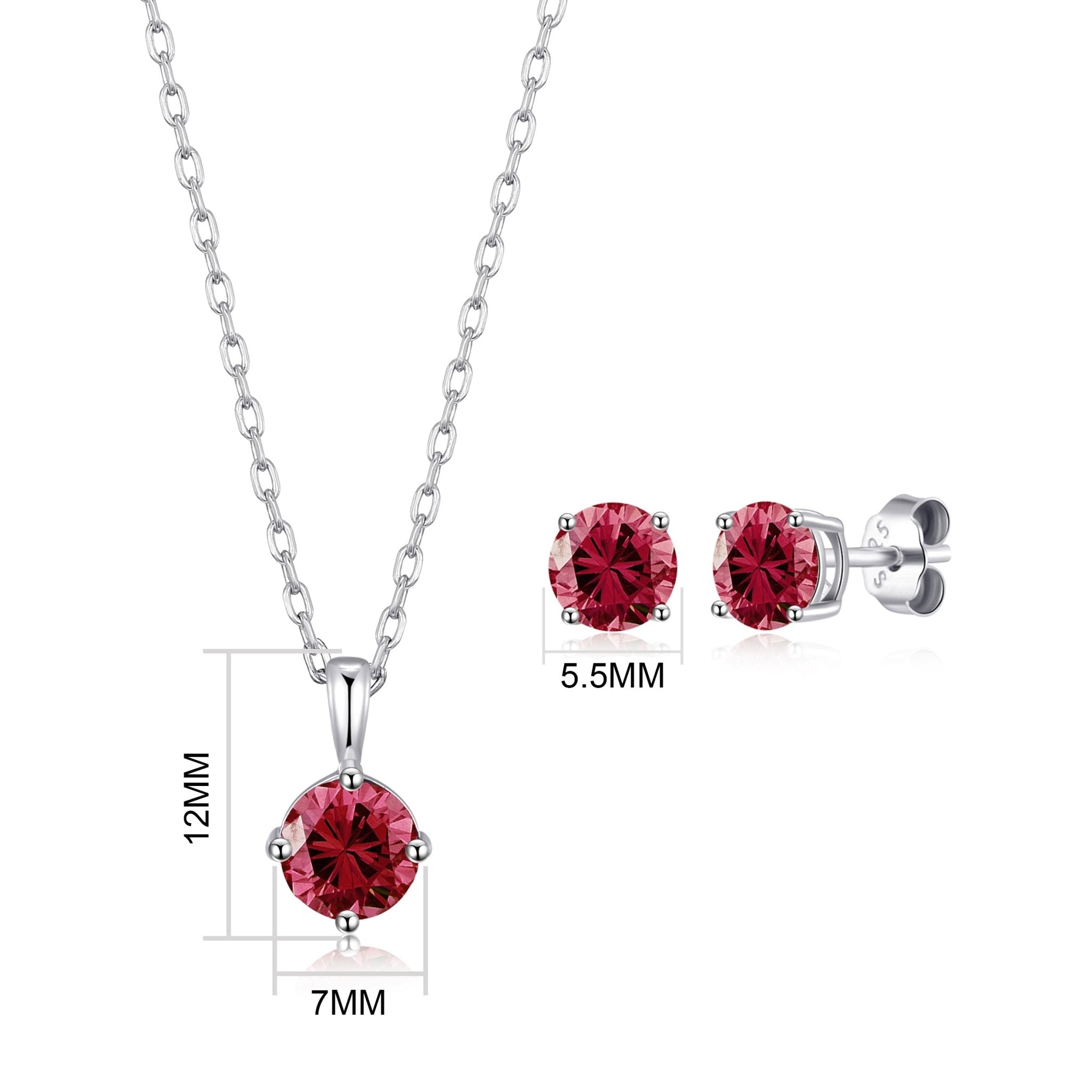 Sterling Silver July (Ruby) Birthstone Necklace & Earrings Set Created with Zircondia® Crystals - Philip Jones Jewellery