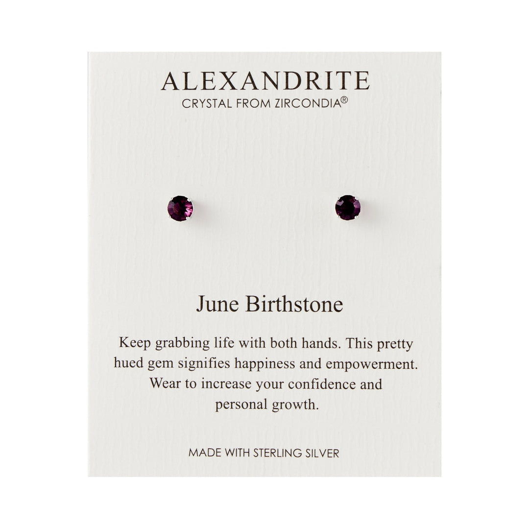 Sterling Silver June (Alexandrite) Birthstone Earrings Created with Zircondia® Crystals - Philip Jones Jewellery