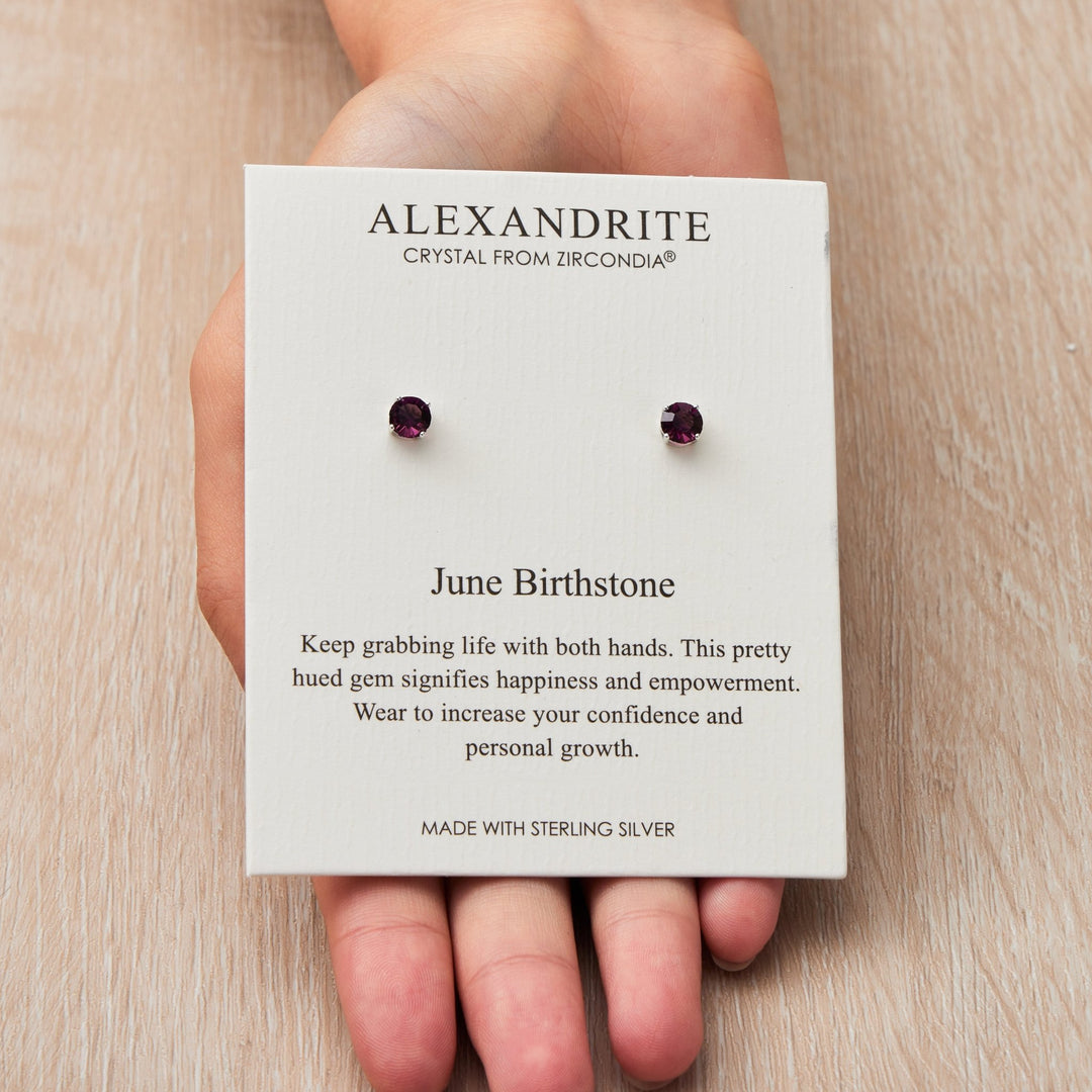 Sterling Silver June (Alexandrite) Birthstone Earrings Created with Zircondia® Crystals - Philip Jones Jewellery