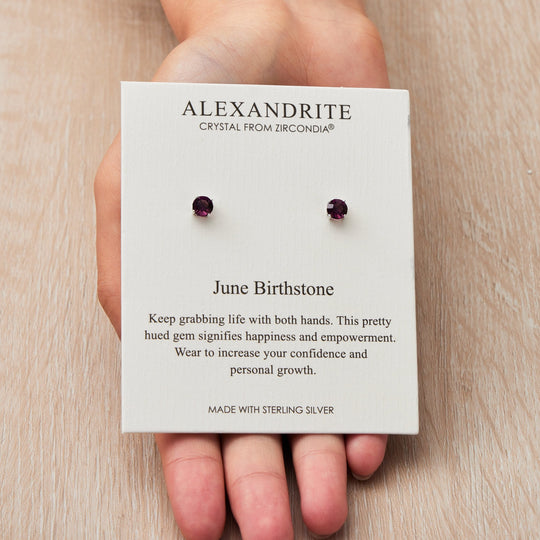 Sterling Silver June (Alexandrite) Birthstone Earrings Created with Zircondia® Crystals - Philip Jones Jewellery
