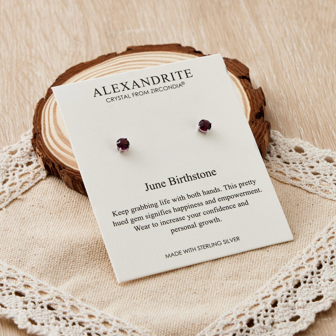 Sterling Silver June (Alexandrite) Birthstone Earrings Created with Zircondia® Crystals - Philip Jones Jewellery