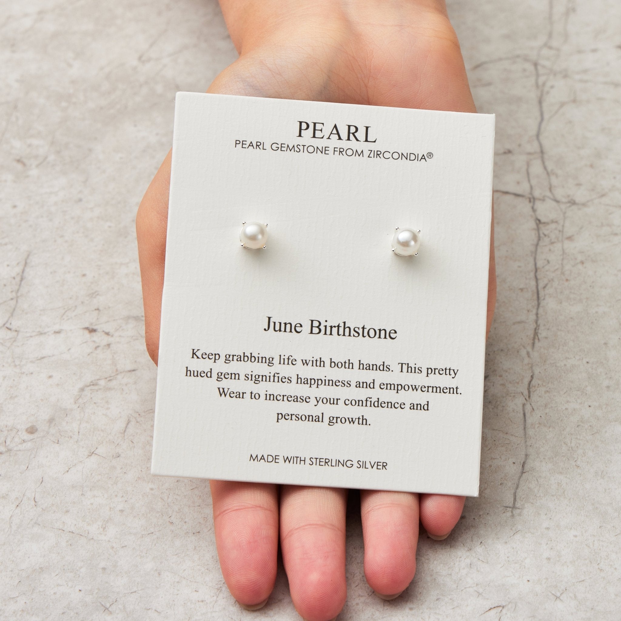 Sterling Silver June (Pearl) Birthstone Earrings Created with Gemstones from Zircondia® - Philip Jones Jewellery