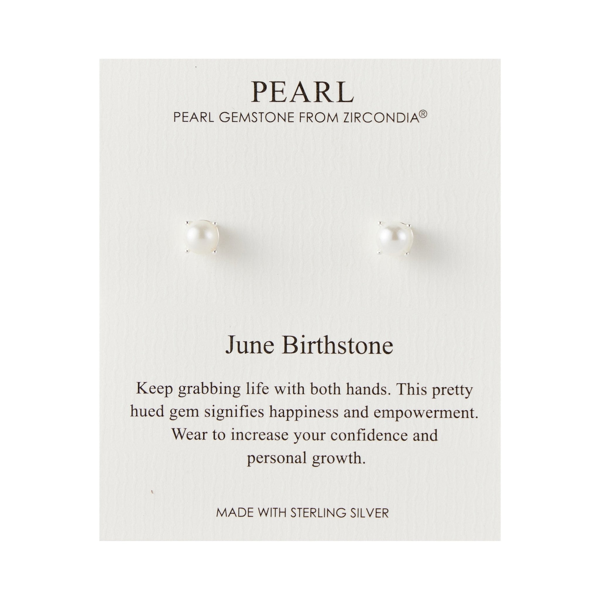 Sterling Silver June (Pearl) Birthstone Earrings Created with Gemstones from Zircondia® - Philip Jones Jewellery