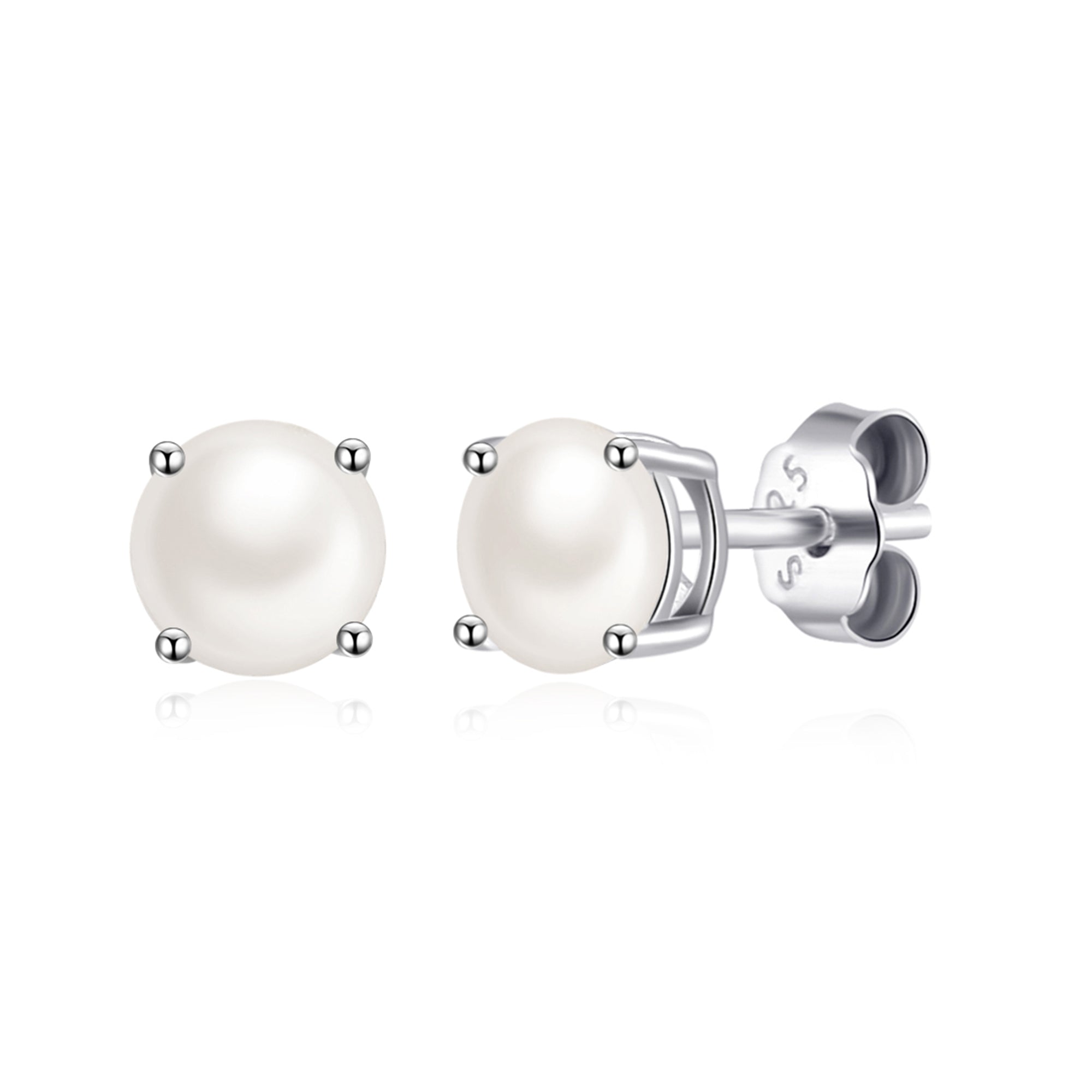 Sterling Silver June (Pearl) Birthstone Earrings Created with Gemstones from Zircondia® - Philip Jones Jewellery