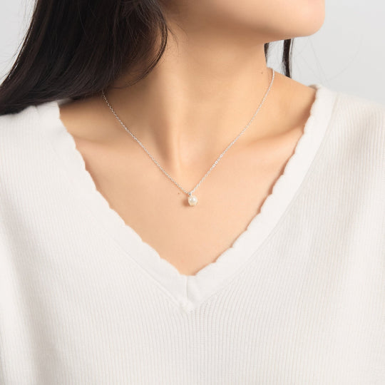 Sterling Silver June (Pearl) Birthstone Necklace Created with Gemstones from Zircondia® - Philip Jones Jewellery