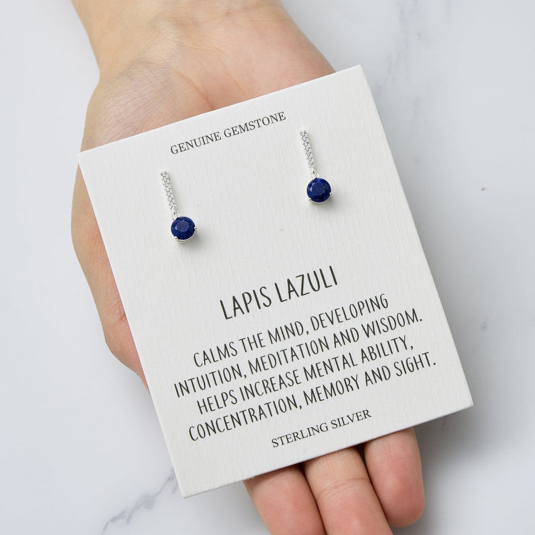Sterling Silver Lapis Gemstone Drop Earrings with Quote Card - Philip Jones Jewellery