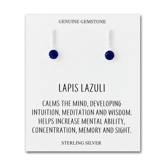Sterling Silver Lapis Gemstone Drop Earrings with Quote Card - Philip Jones Jewellery