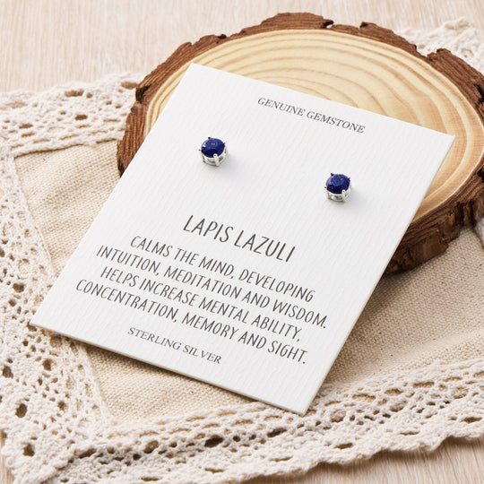 Sterling Silver Lapis Gemstone Earrings with Quote Card - Philip Jones Jewellery