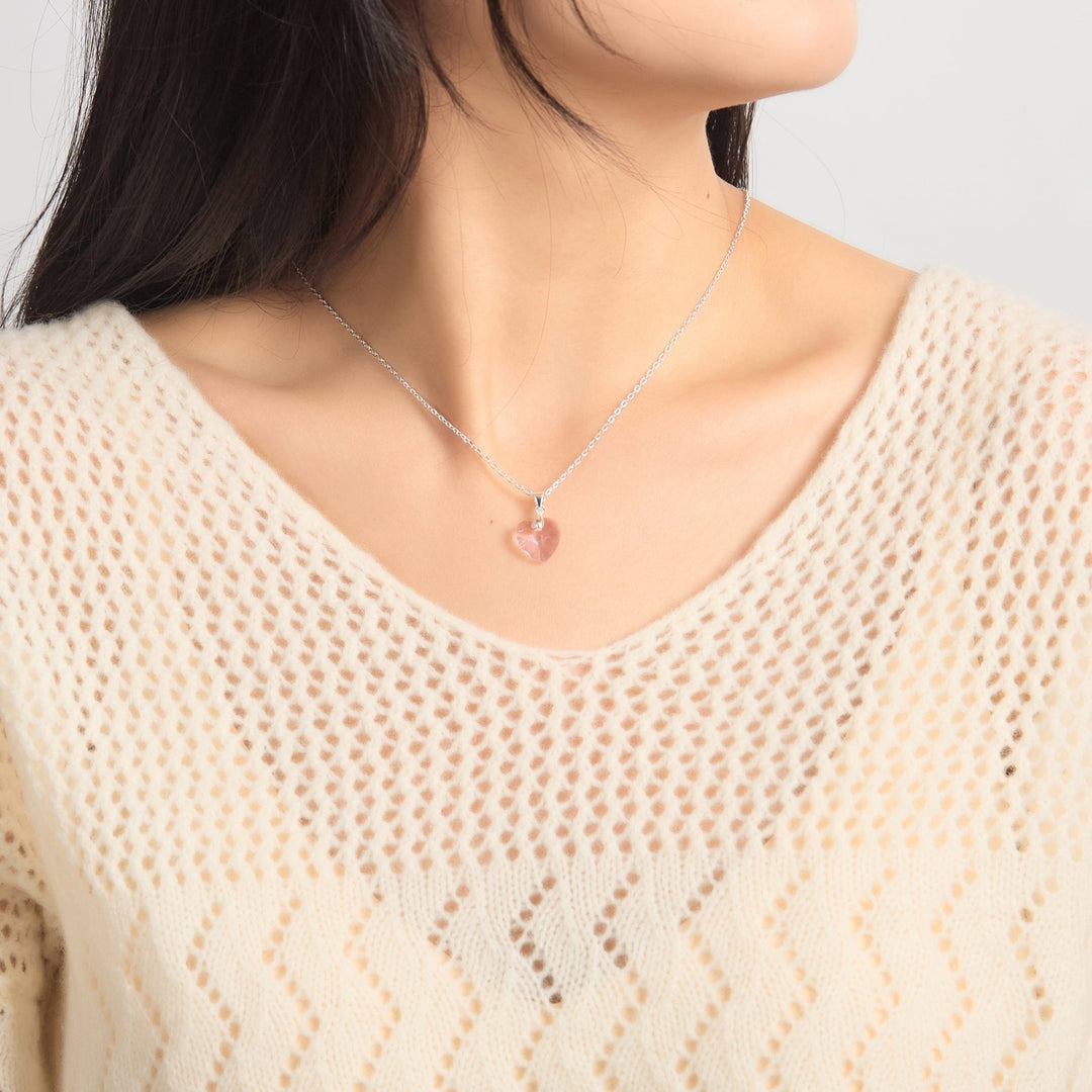 Sterling Silver Light Pink Heart Necklace Created with Zircondia® Crystals - Philip Jones Jewellery