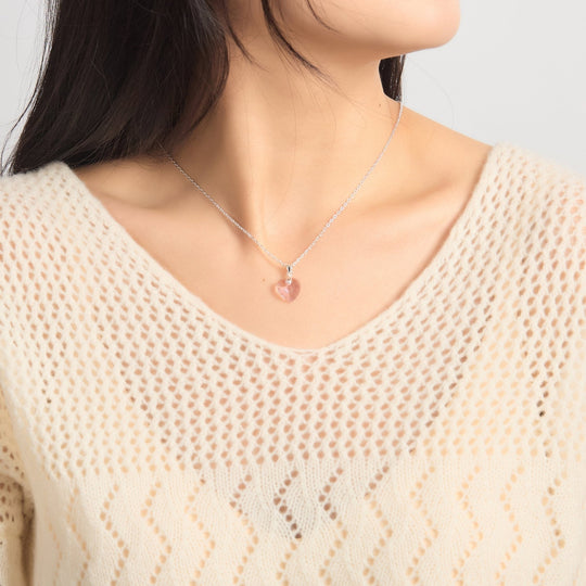 Sterling Silver Light Pink Heart Necklace Created with Zircondia® Crystals - Philip Jones Jewellery