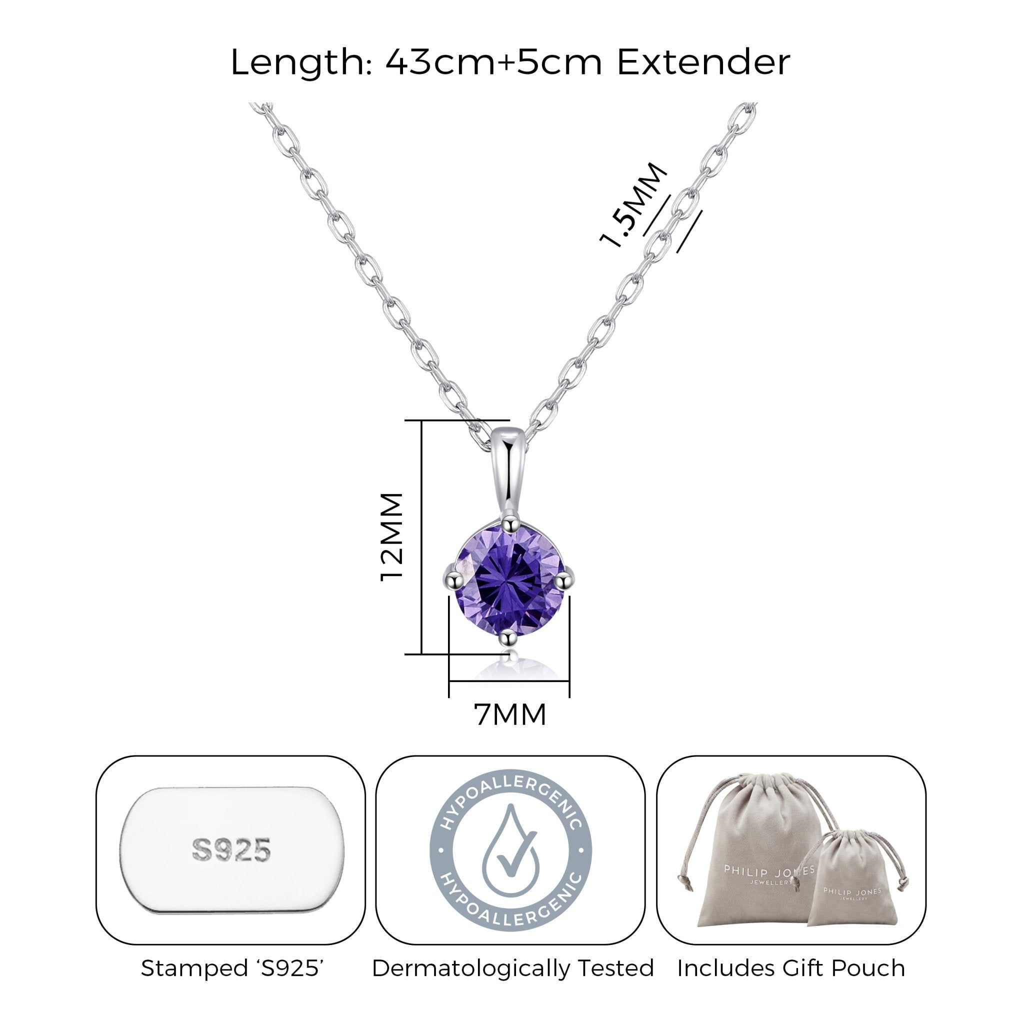 Sterling Silver Light Purple Necklace Created with Zircondia® Crystals - Philip Jones Jewellery