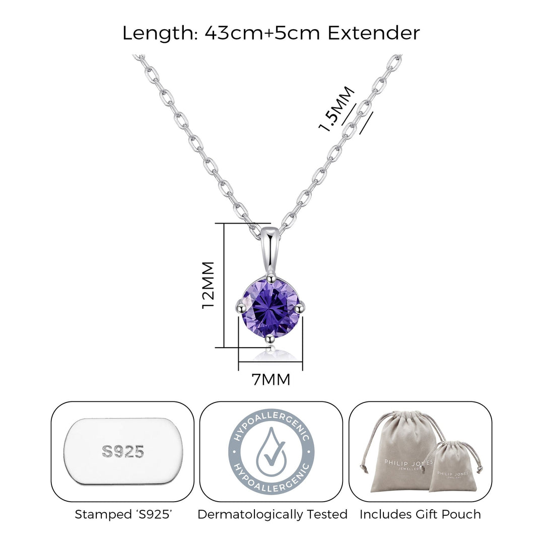 Sterling Silver Light Purple Necklace Created with Zircondia® Crystals - Philip Jones Jewellery